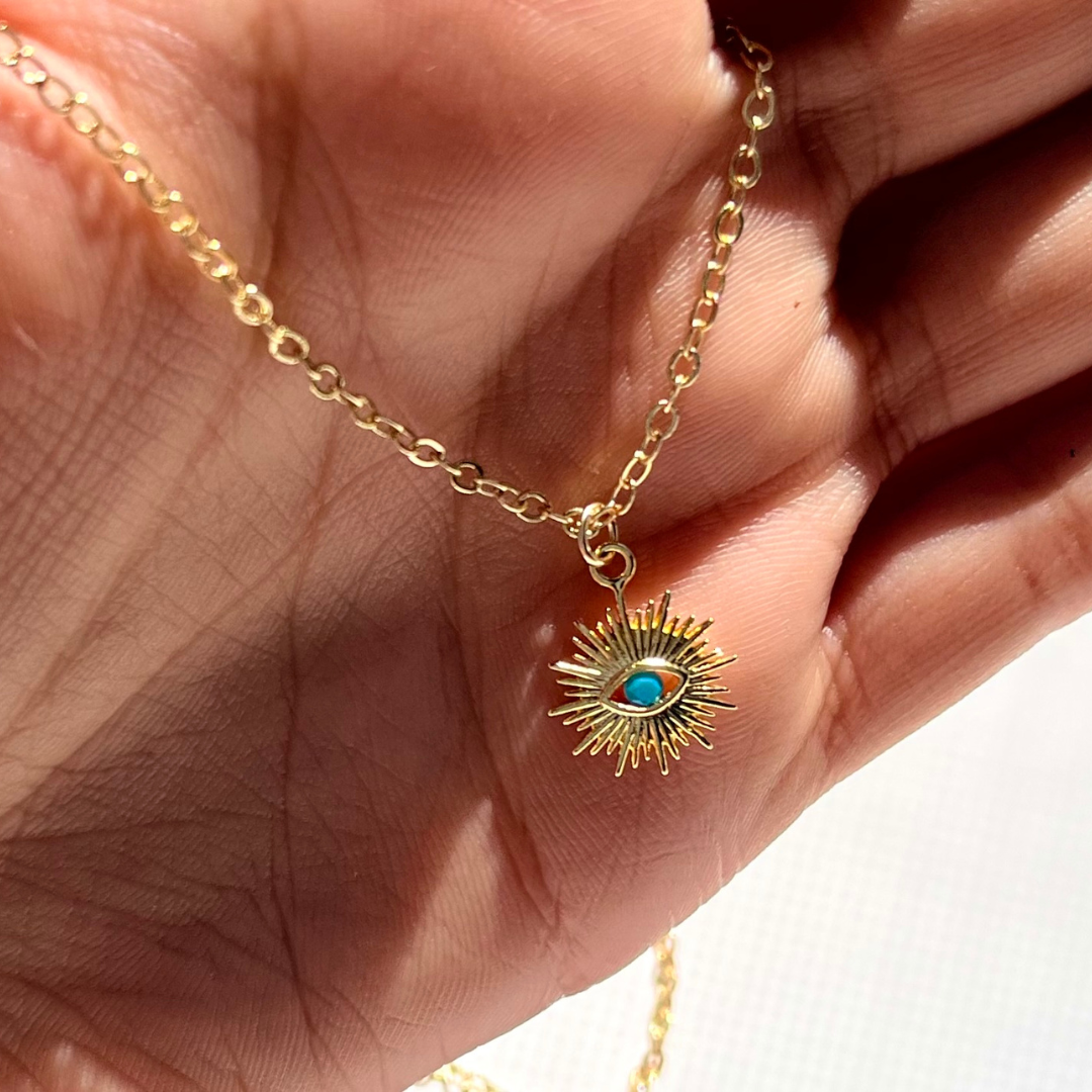 Turquoise Sunburst Eye Pendant Necklace