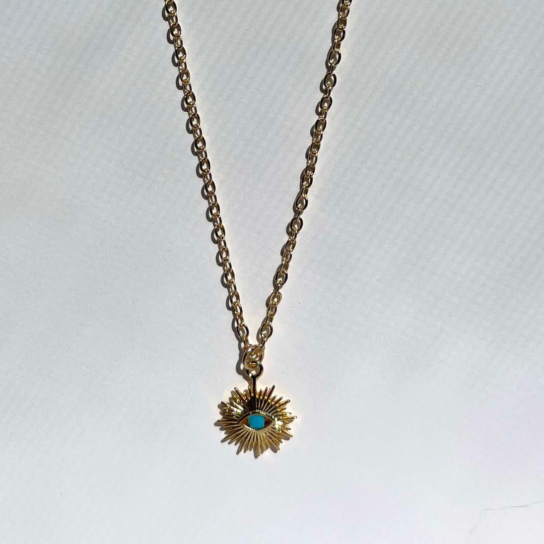 Turquoise Sunburst Eye Pendant Necklace